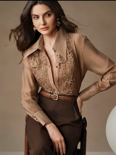 Long Sleeve Lace Embroidery Blouse