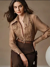 Long Sleeve Lace Embroidery Blouse