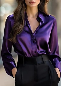 Elegant Purple Satin Long Sleeve Shirt