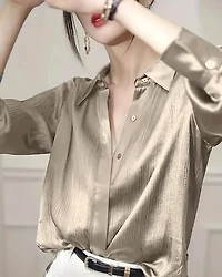 Light Gold Satin Long Sleeve Blouse