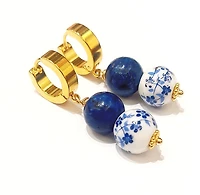 Blue Lapis Lasuli & Floral Porcelain Earring 