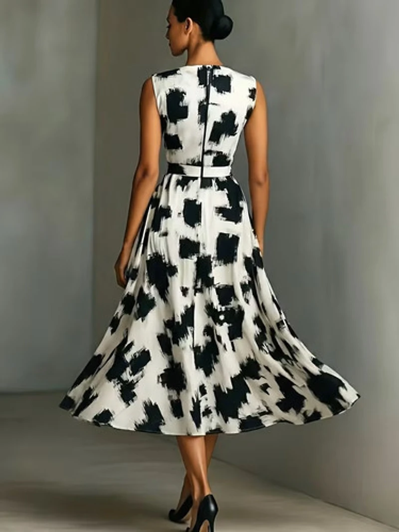 Abstract Art Print Round Neck Dress