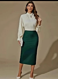 Elegant Midi Pencil Skirt-Dark Green