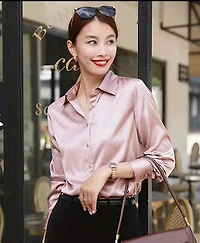 Elegant  Light Pink Satin Long Sleeve Shirt