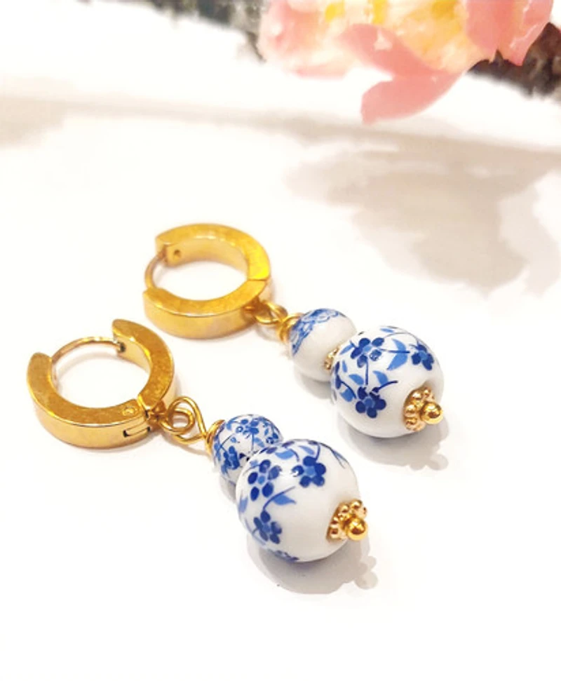Blue Floral Porcelain Earring 
