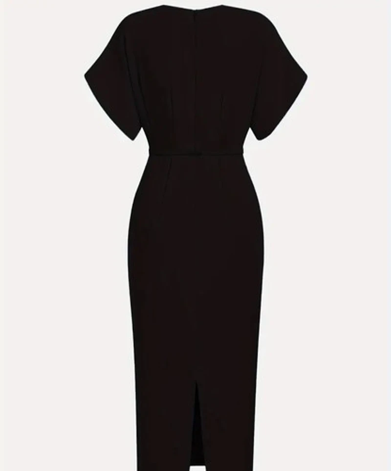 Elegant V-neck line Midi Dress with Belt