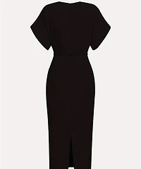 Elegant V-neck line Midi Dress with Belt