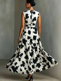 Elegant Abstract Art Print V-Neck Dress