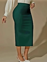 Elegant Midi Pencil Skirt-Dark Green