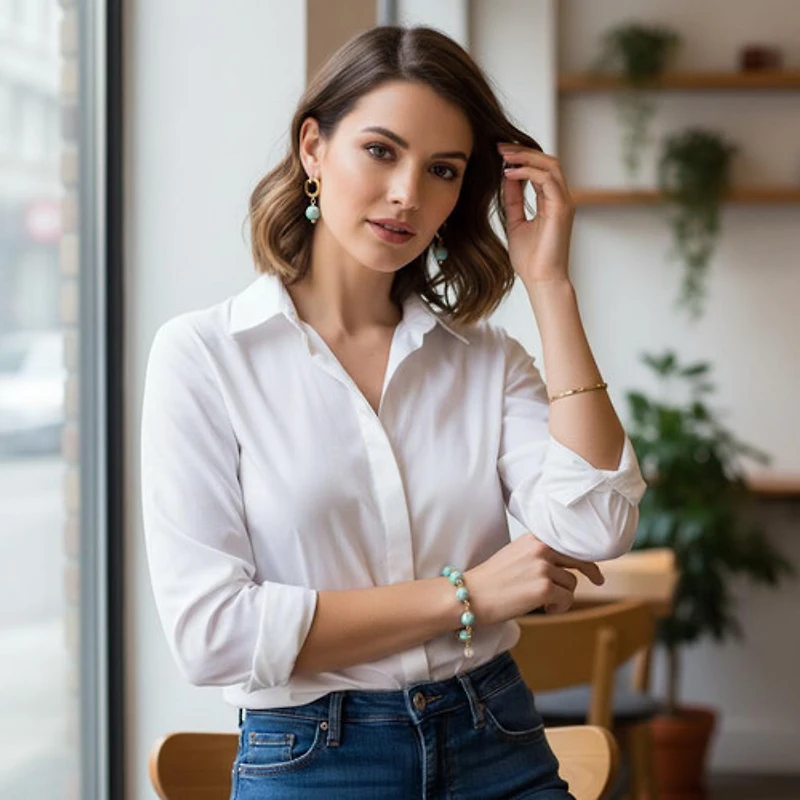 Natural Lake Blue Shell Turquoise Earring 