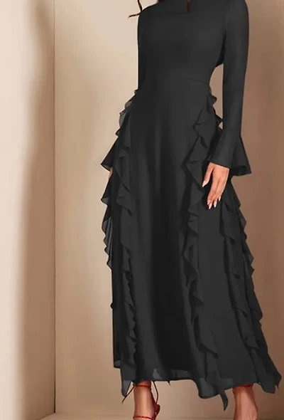 Elegant Black A-Line Dress with Ruffle Detail
