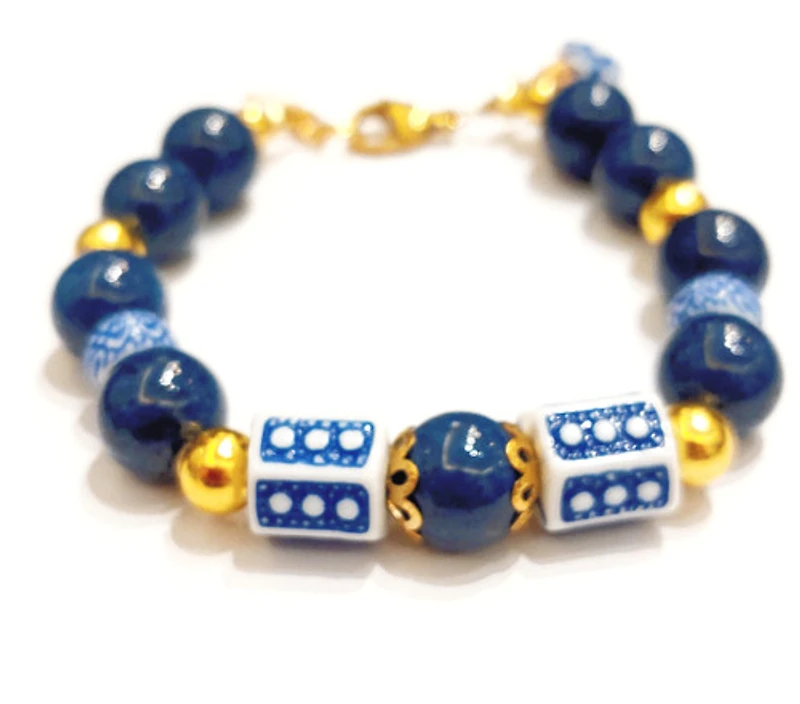 Blue Lapis Lasuli  Bracelet Drum Porcelain