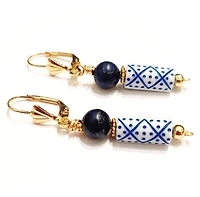 Chinese Porcelain &  Blue Lapis  Lasuli  Earring 