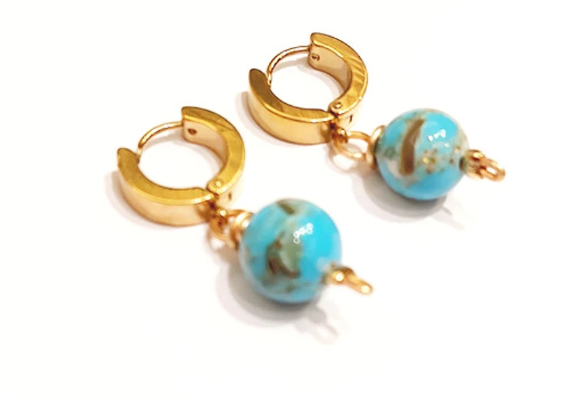 Natural Blue Golden Brown Turquiose Earring