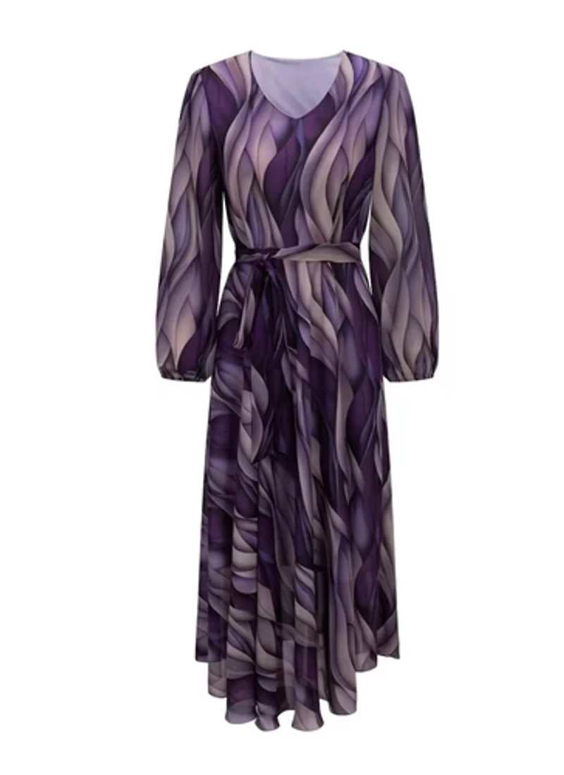 Purple Chiffon Midi Dress