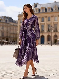 Purple Chiffon Midi Dress