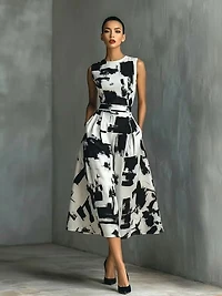 Abstract Art Print Round Neck Dress