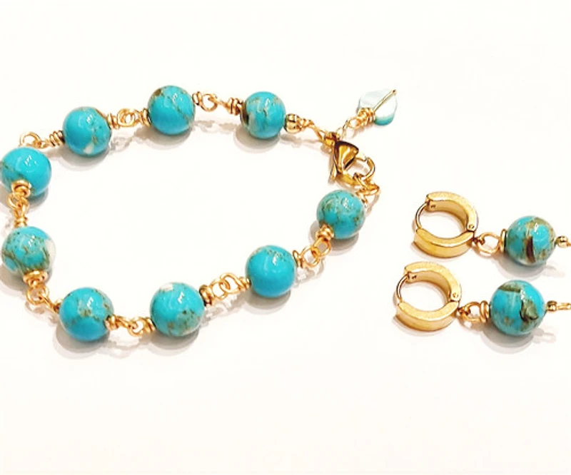 Natural Blue Golden Brown Turquoise Bracelet 