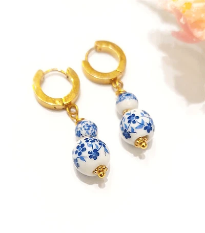 Blue Floral Porcelain Earring 
