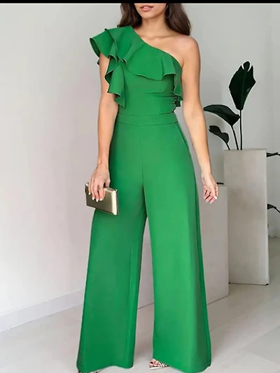 Chic One-Shoulder Ruffle Jumpsuit