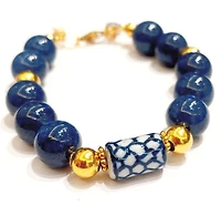 Chuncky Lapis Lasuli Bracelet 24K Gold Plated Bead