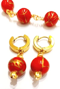 Red Golden  Wire Turquoise Earring