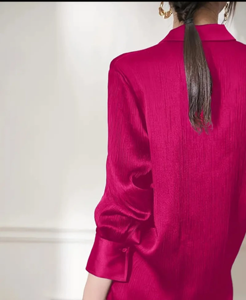 Red Rose Satin Long Sleeve Blouse