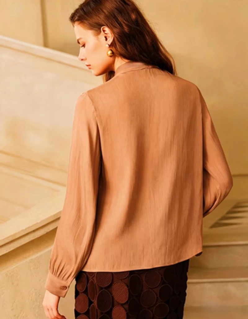 Stylish Long Sleeve High Neck Tie Blouse