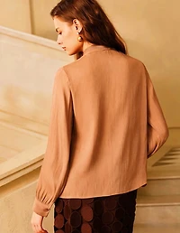 Stylish Long Sleeve High Neck Tie Blouse
