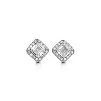 10kt Gold Square Halo CZ Studs