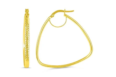 10kt Gold, Triangular-Shape, Diamond-Cut Hoop Earrings