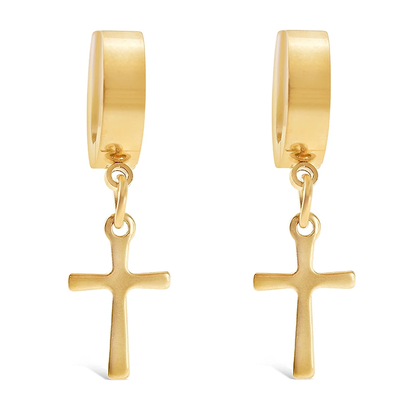 Stainless Steel Gold Cross Huggie Earrings 138270