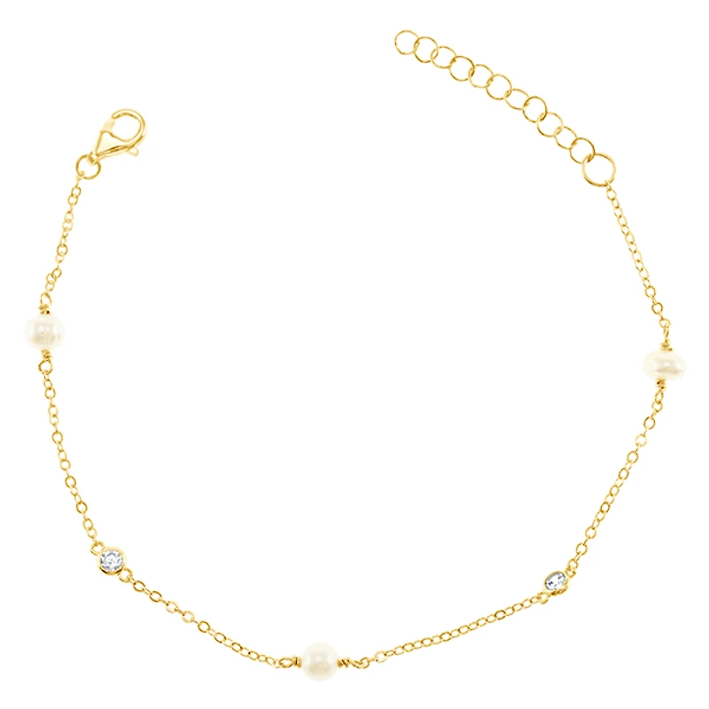 Gold Plated Sterling Silver Cubic Zirconia Pearl Bracelet