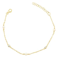 Gold Plated Sterling Silver Cubic Zirconia Pearl Bracelet