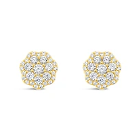 Gold Plated Sterling Silver Flower Cubic Zirconia Earrings