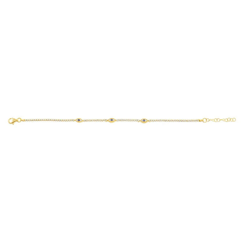 Gold Plated Sterling Silver Cubic Zirconia Evil Eye Bracelet