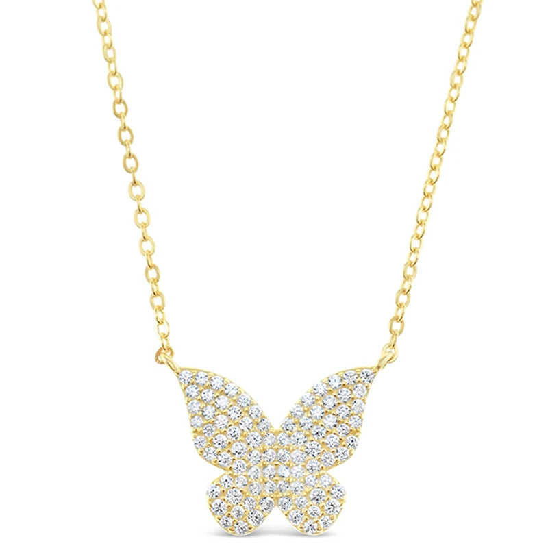 Gold Plated Sterling Silver Butterfly Cubic Zirconia Necklace