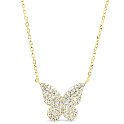 Gold Plated Sterling Silver Butterfly Cubic Zirconia Necklace
