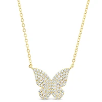 Gold Plated Sterling Silver Butterfly Cubic Zirconia Necklace