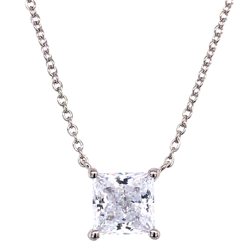 Sterling Silver Cubic Zirconia Princess Cut Necklace 143478