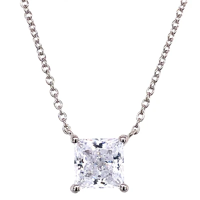 Sterling Silver Cubic Zirconia Princess Cut Necklace 143478