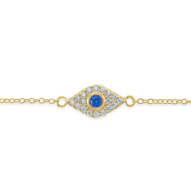Gold Plated Sterling Silver Cubic Zirconia Evil Eye Bracelet