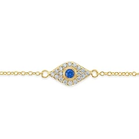 Gold Plated Sterling Silver Cubic Zirconia Evil Eye Bracelet