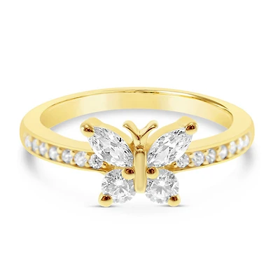 Gold Plated Sterling Silver Cubic Zirconia Butterfly Ring