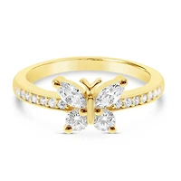 Gold Plated Sterling Silver Cubic Zirconia Butterfly Ring