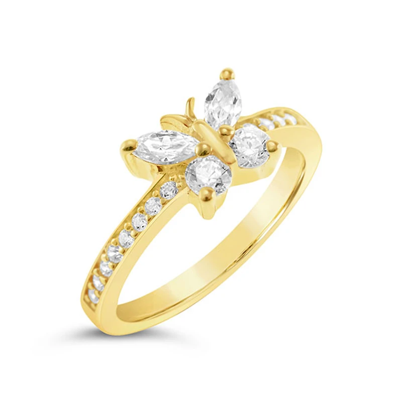 Gold Plated Sterling Silver Cubic Zirconia Butterfly Ring