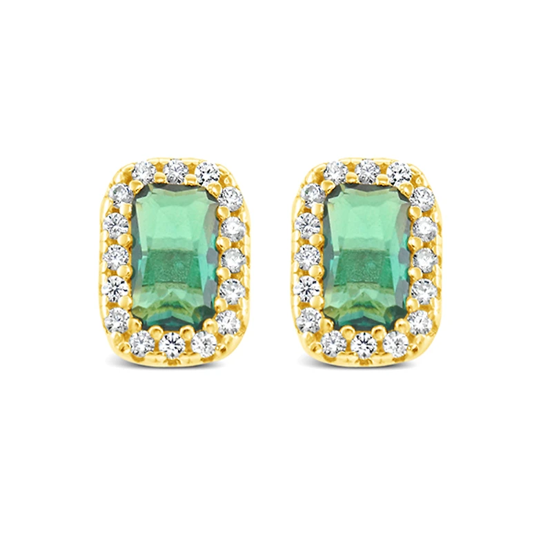 Gold Plated Sterling Silver Green Cubic Zirconia Earrings 152229