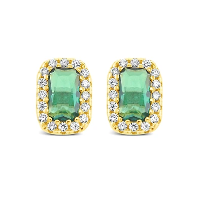 Gold Plated Sterling Silver Green Cubic Zirconia Earrings 152229