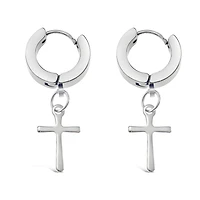 Stainless Steel Silver Cross Huggie Earrings 138269