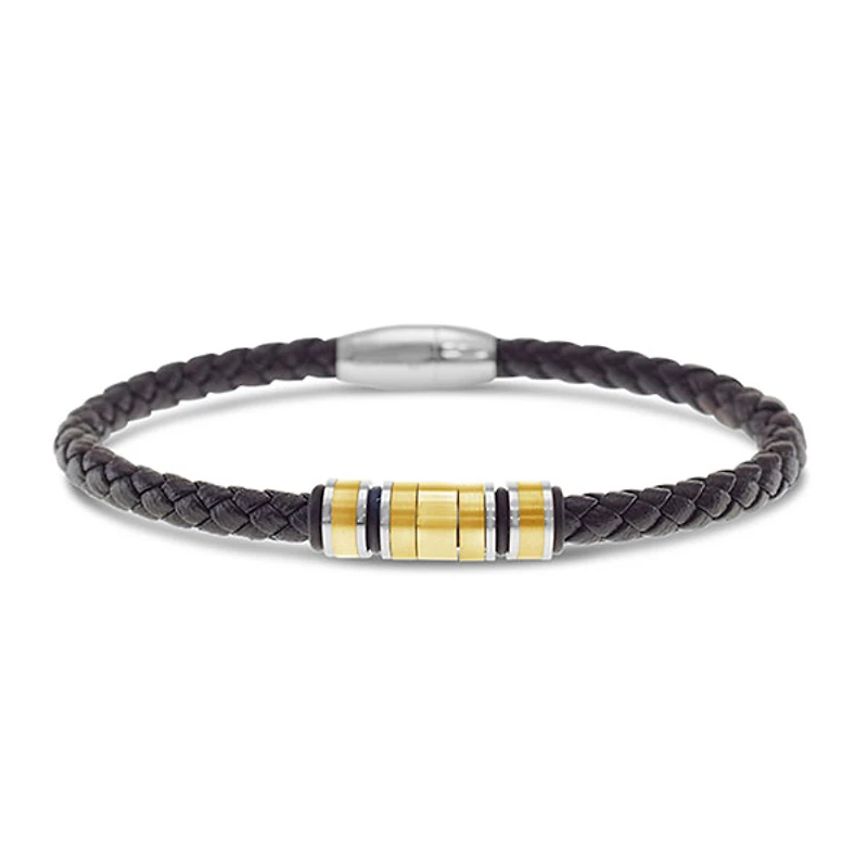 Men's Stainless Steel Leather Gold Bracelet 146549